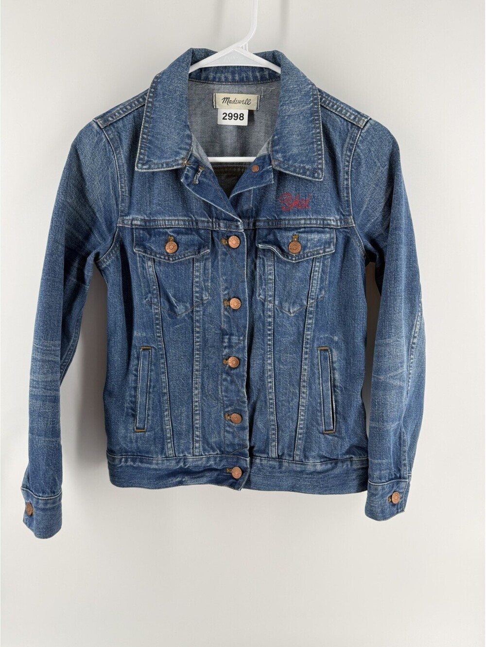 Madewell Denim 100% Cotton Jacket w/ Red Embroidery Right On Accent Women's XS